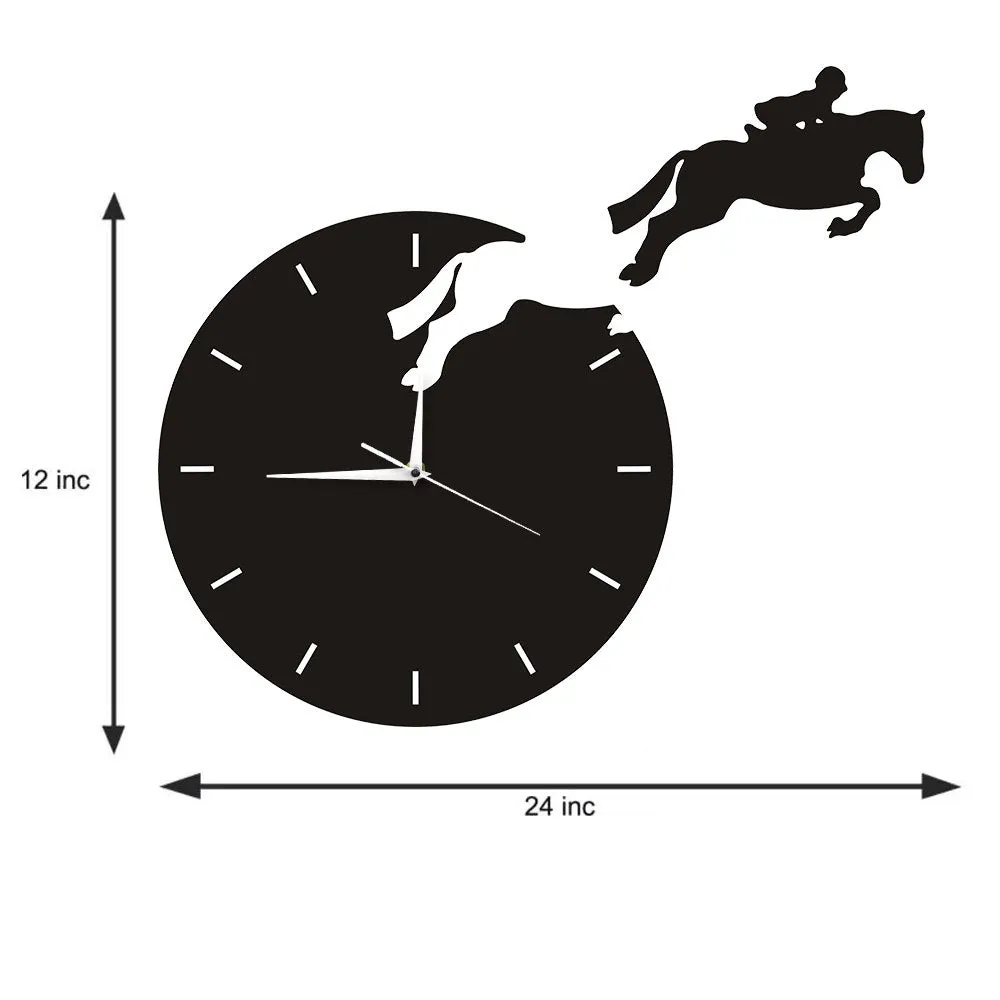 Horseriding Wall Art Horseman Jumping From The Clock Rider on Horseback Jumping Horse Wall Clock Hanging Watch Equestrienne Gift