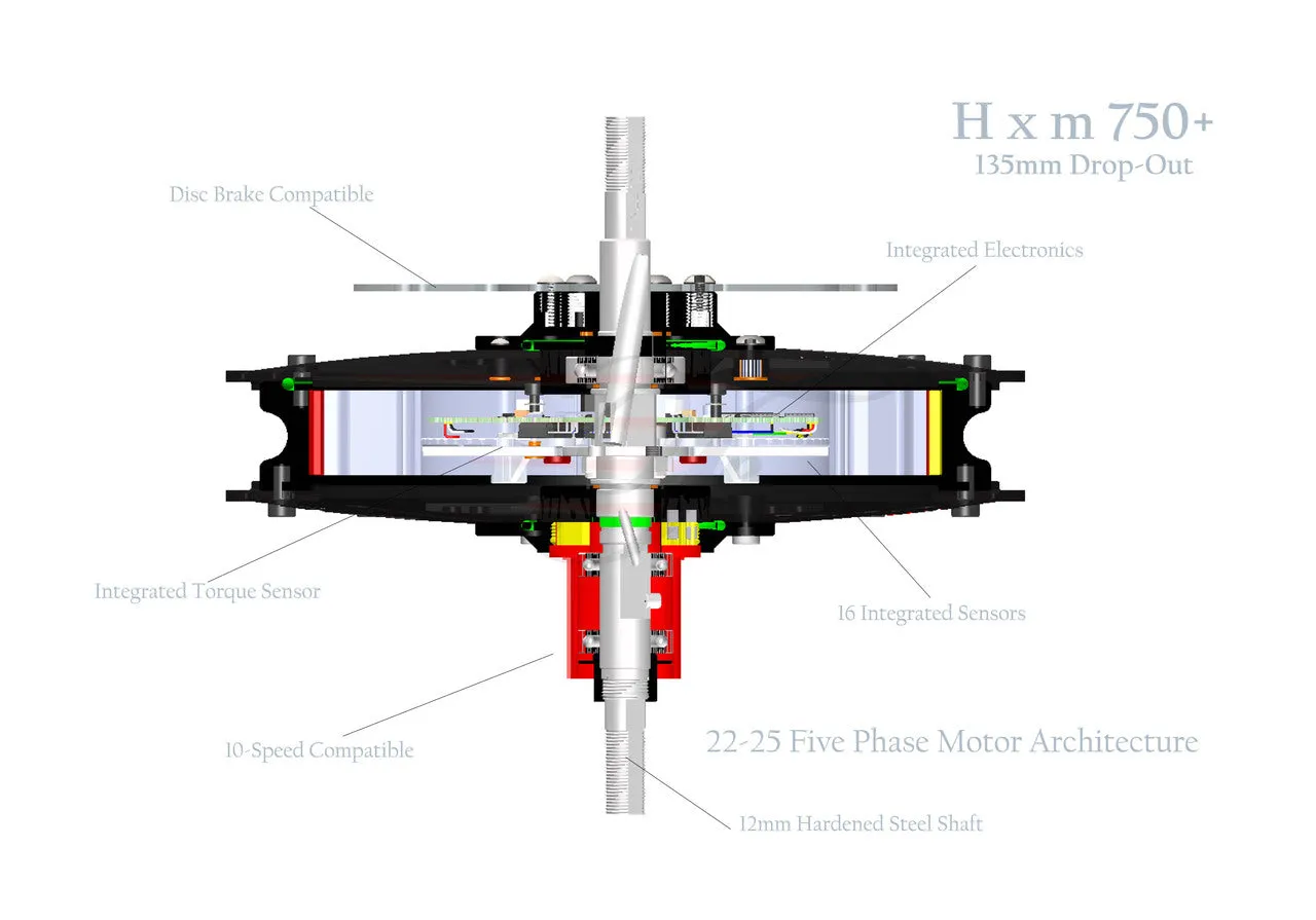 HX 750W Electric Bike Motor with Integrated Controller, Torque and Speed Sensors