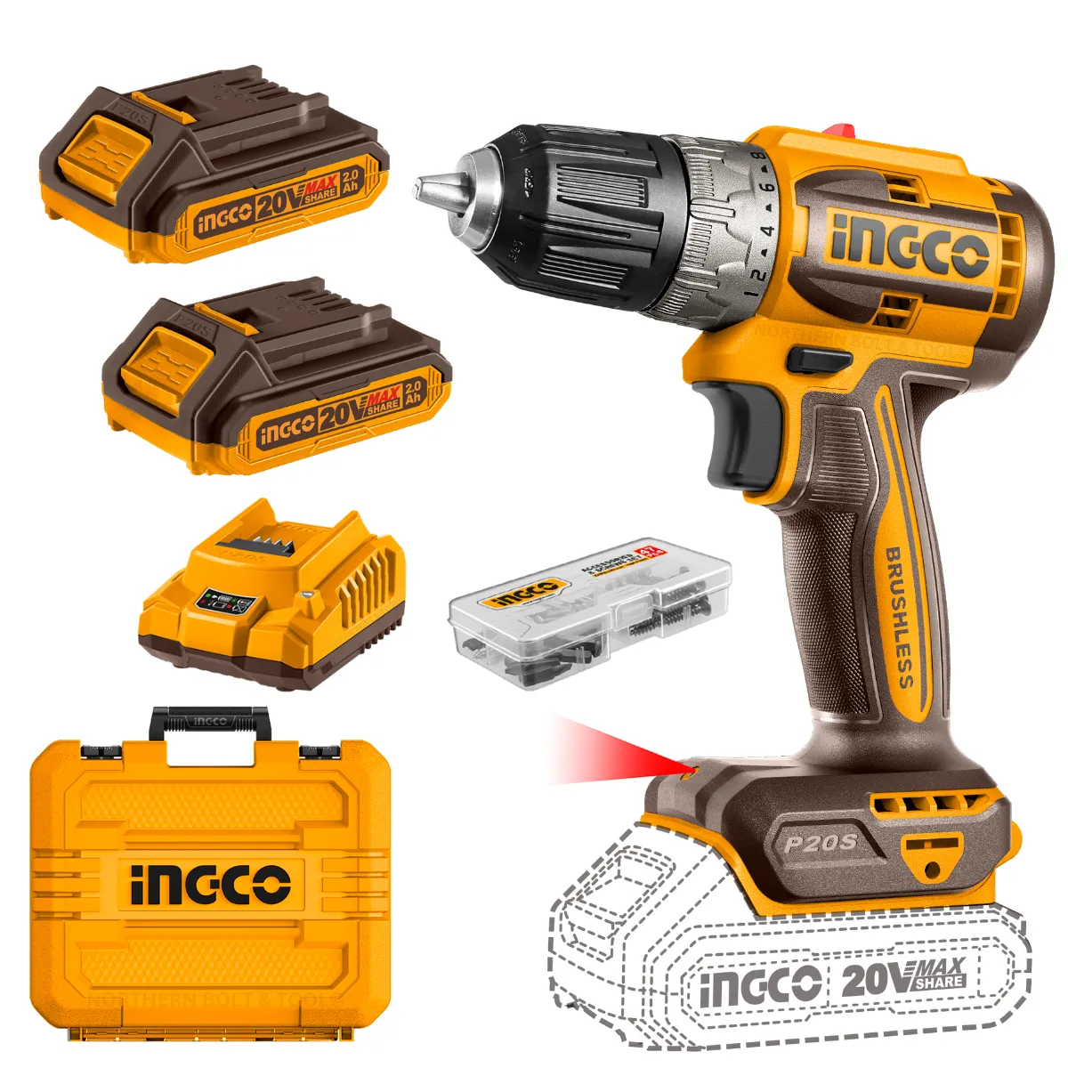 Ingco Cordless Drill 52Nm 20V Kit