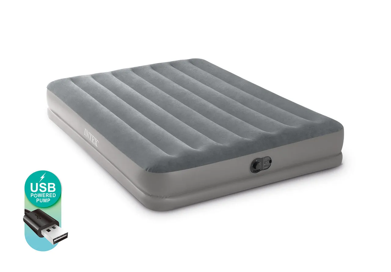 INTEX Dura-Beam® Standard Prestige Air Mattress 12" Queen w/ Built-In USB Electric Pump