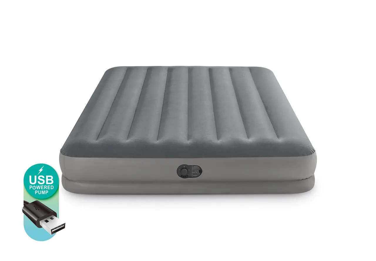 INTEX Dura-Beam® Standard Prestige Air Mattress 12" Queen w/ Built-In USB Electric Pump