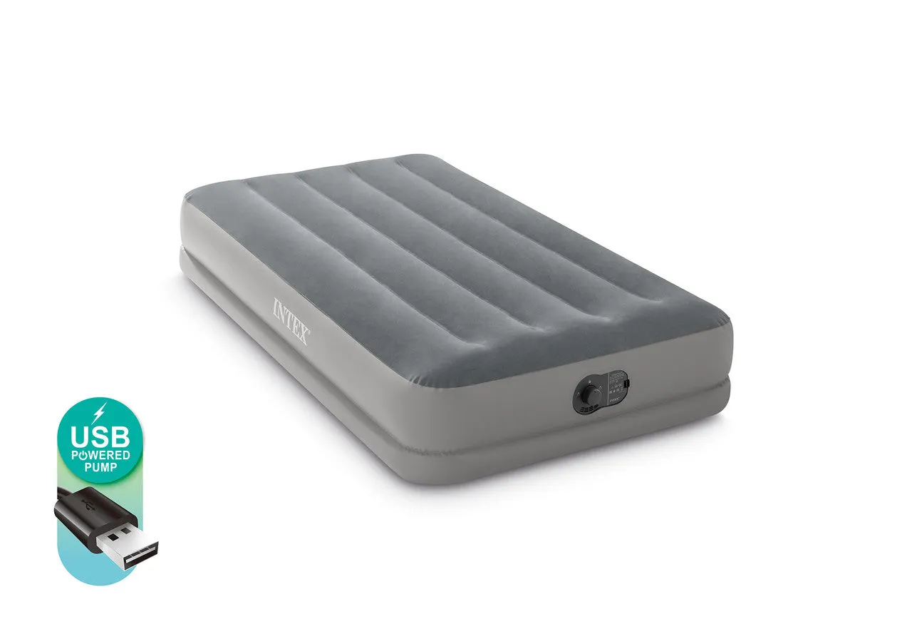 INTEX Dura-Beam® Standard Prestige Air Mattress 12" Twin w/ Built-In USB Electric Pump