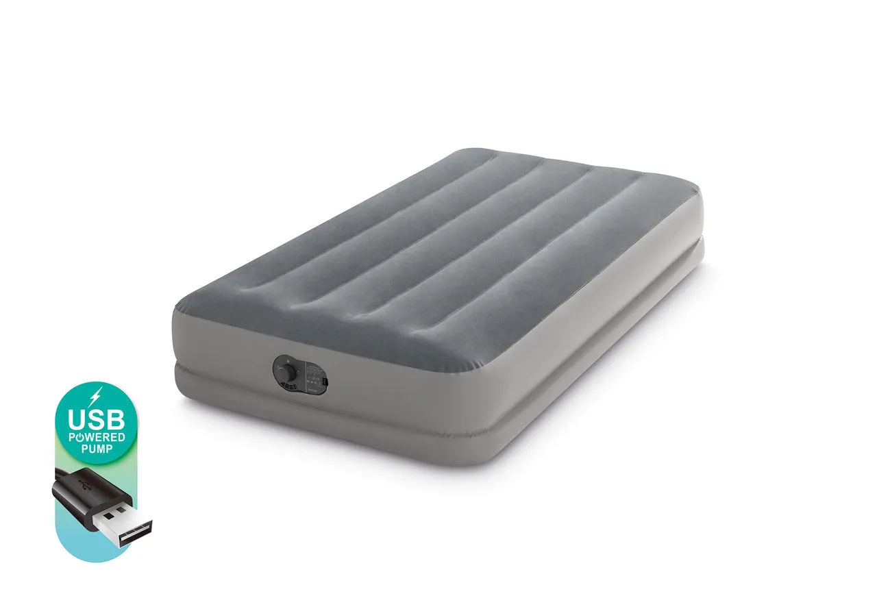 INTEX Dura-Beam® Standard Prestige Air Mattress 12" Twin w/ Built-In USB Electric Pump