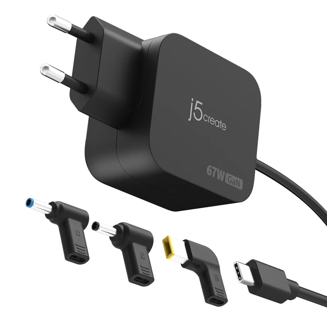 J5create Jup1565dce3a-En 67W Gan Pd Usb-C® Mini Charger With 3 Types Of Dc Connector - Eu