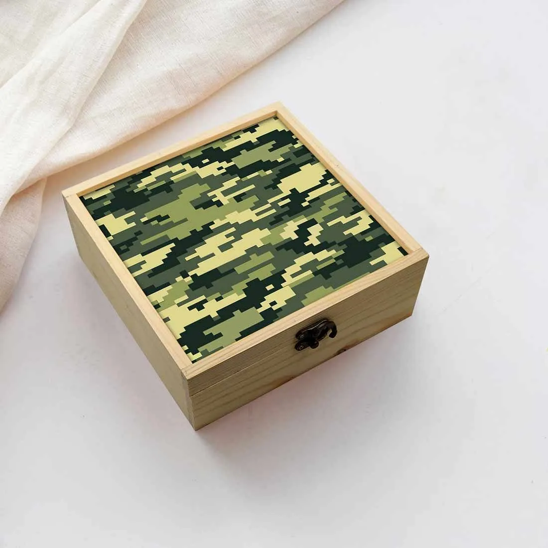 Jewellery Box Wooden Jewelry Organizer -  Green Army Camouflage