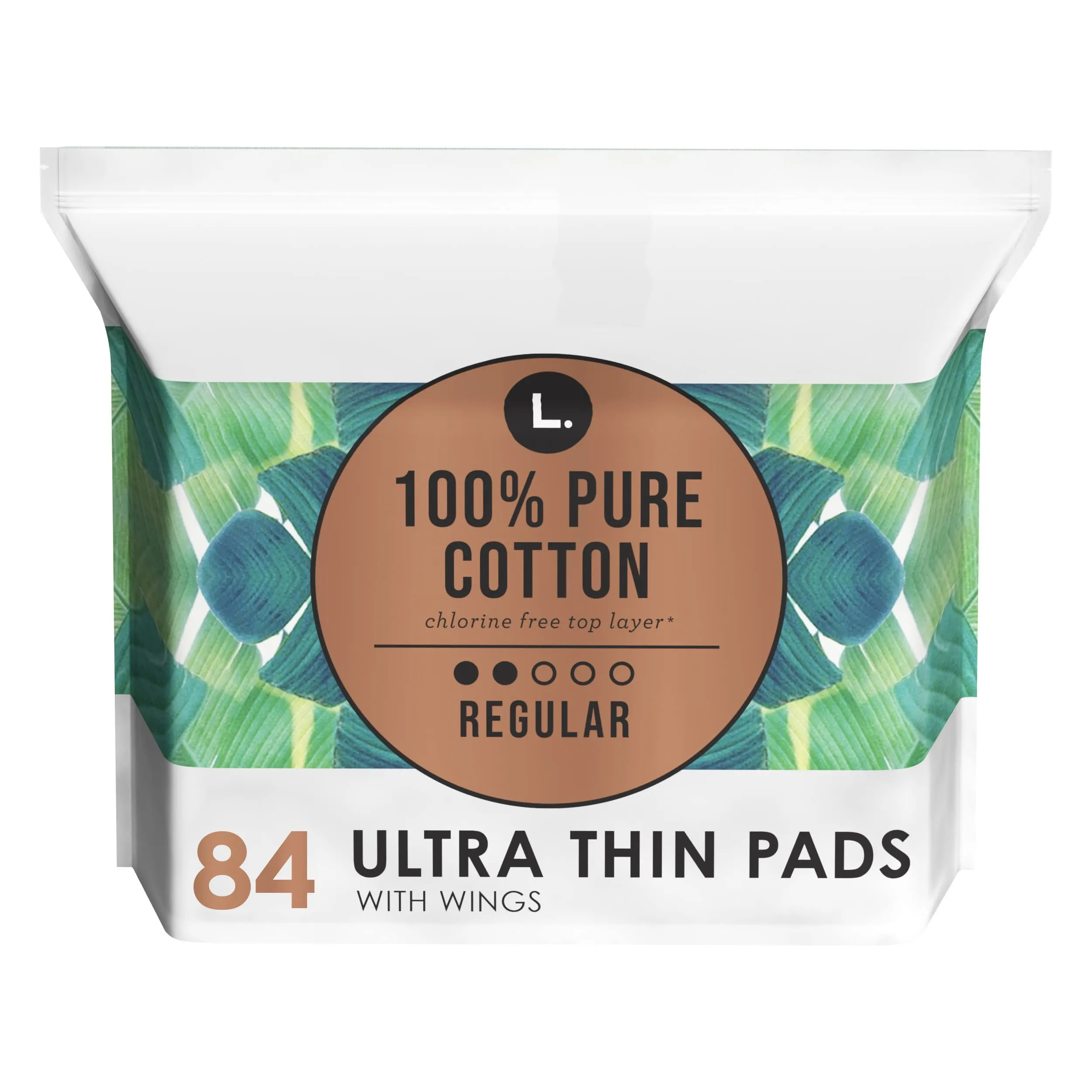 L 100% Pure Cotton Ultra Thin Menstrual Pads with Wings Regular 84ct