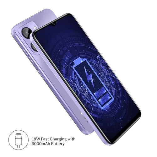 Lava O1 (Lively Lavender, 4GB RAM, 64GB Storage) | 18W Fast Charging | Octa Core Unisoc T606 | 13 MP AI Dual Camera | 5000 mAh Battery | Upto 7GB Expandable RAM | Fingerprint Sensor