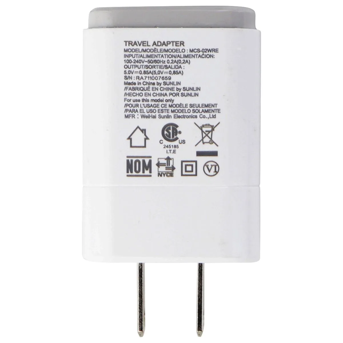 LG Travel Adapter Single 5V/0.85A USB Wall Charger (MCS-02WPE/RE) - White