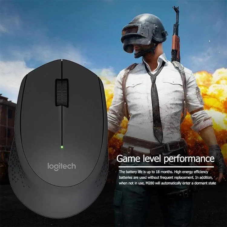 Logitech M280 Wireless Optical Mouse with 18-Month Battery Life and 10m Range - 2.4GHz, 3-Button, 1000DPI