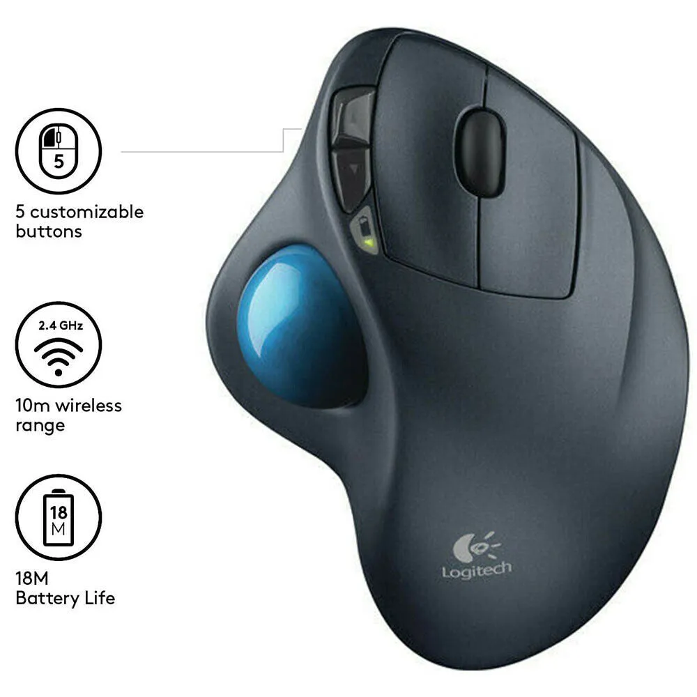 Logitech M570 Wireless Laser Trackball Ergonomic Mouse for PC & Mac, 910-001799