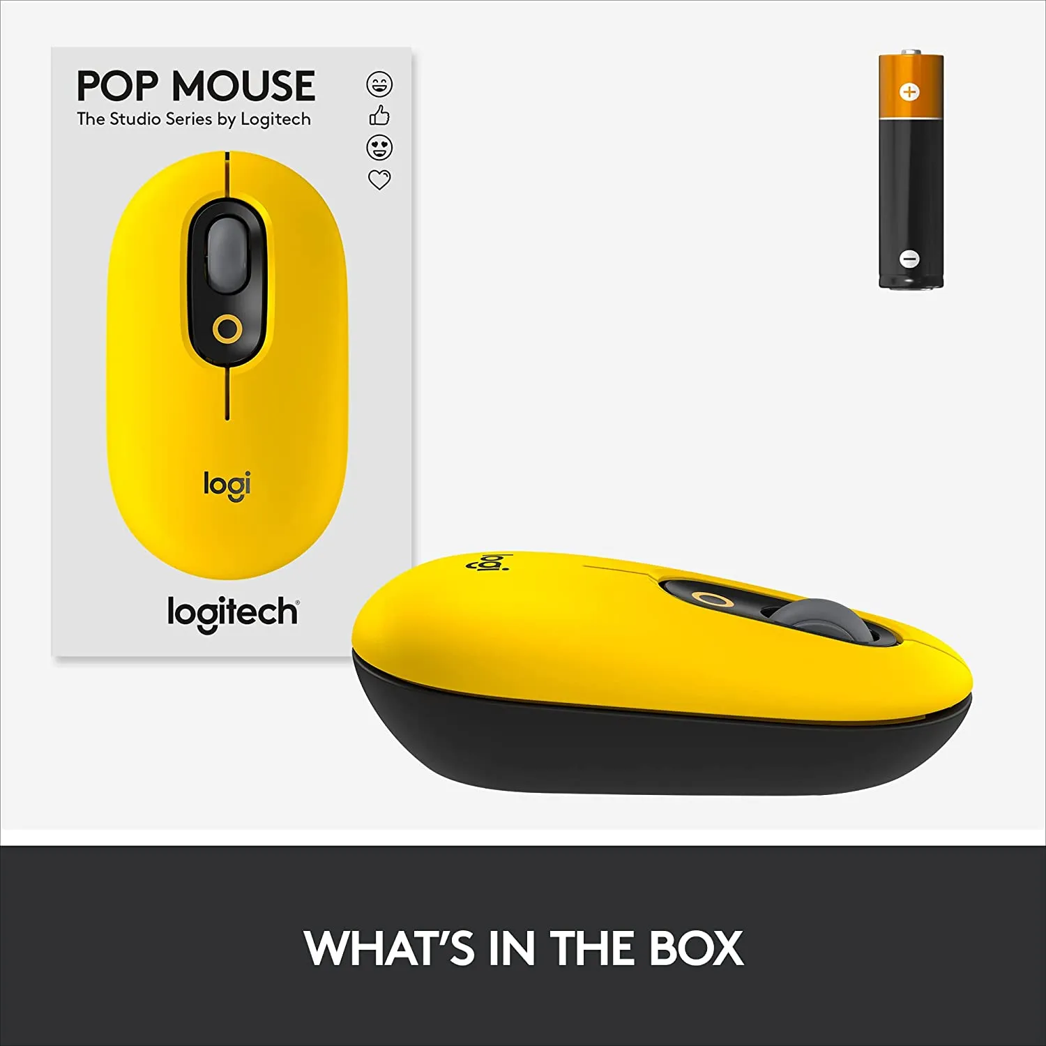 Logitech Mouse POP, Wireless Mouse with Customizable Emojis, SilentTouch Technology, Precision/Speed Scroll, Compact Design, Bluetooth, Multi-Device, OS Compatible - Blast Yellow