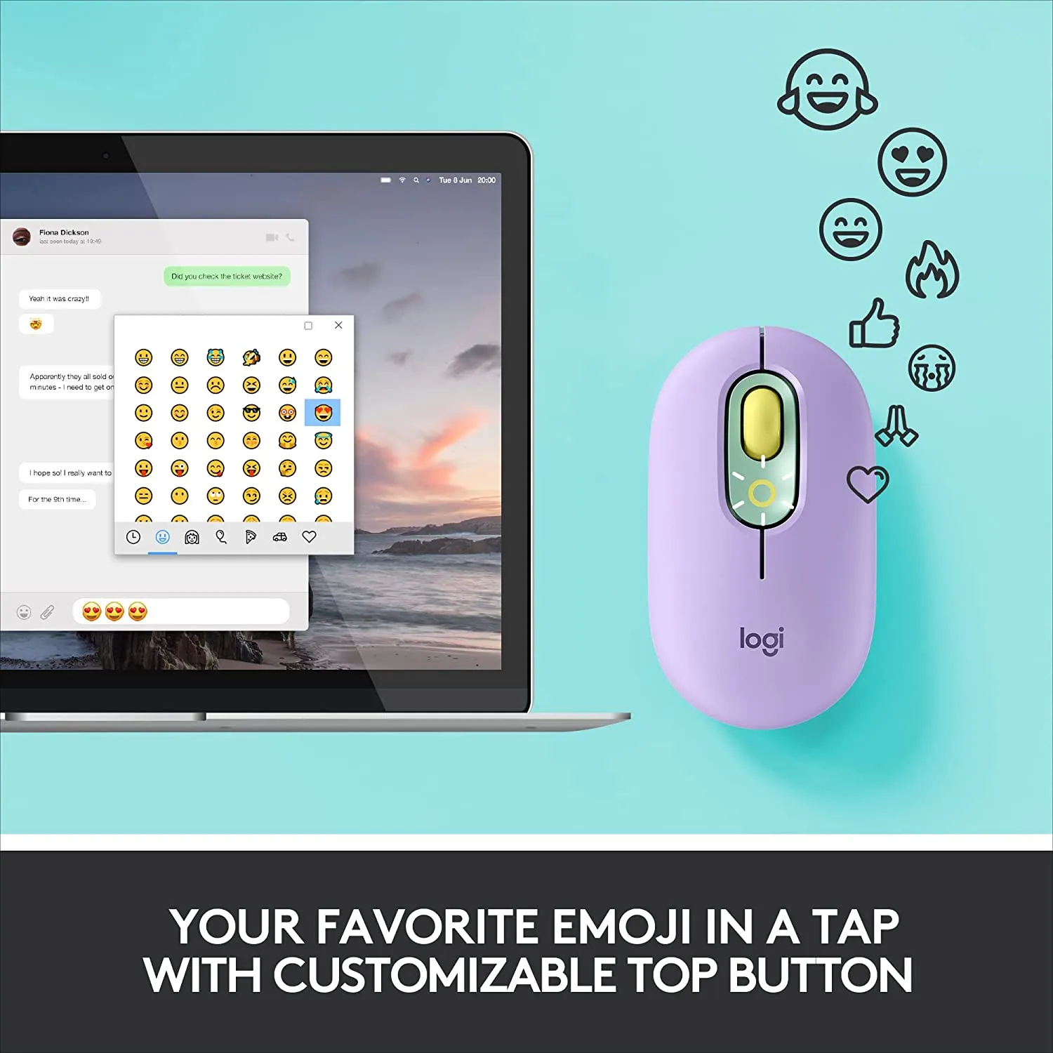 Logitech Mouse POP, Wireless Mouse with Customizable Emojis, SilentTouch Technology, Precision/Speed Scroll, Compact Design, Bluetooth, Multi-Device, OS Compatible - Daydream Mint