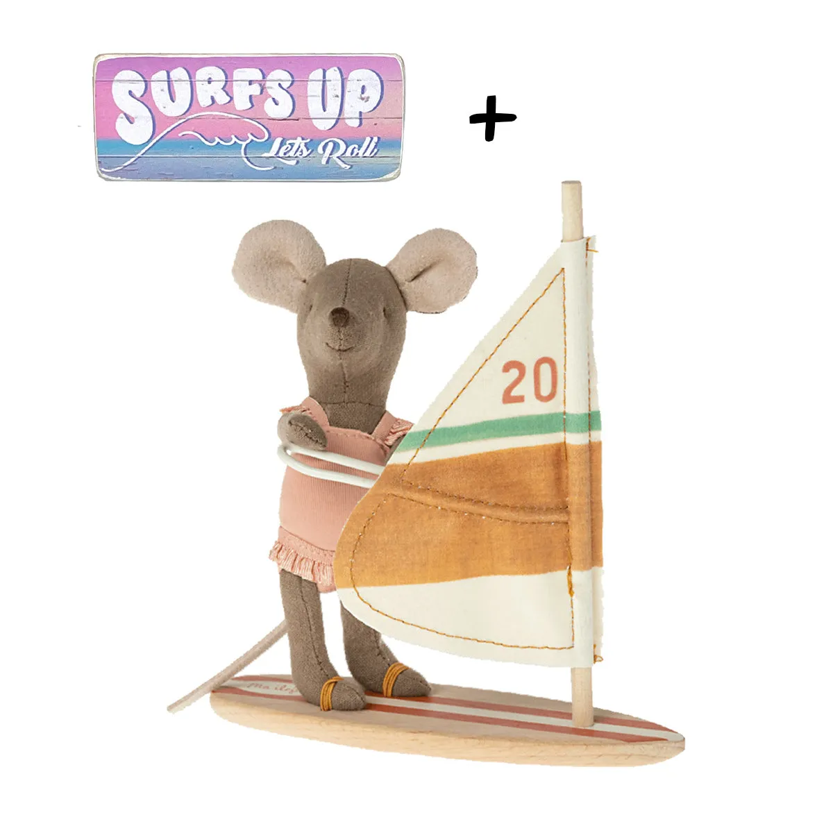 Maileg Beach Mice, Surfer Little Sister   Wooden Sign