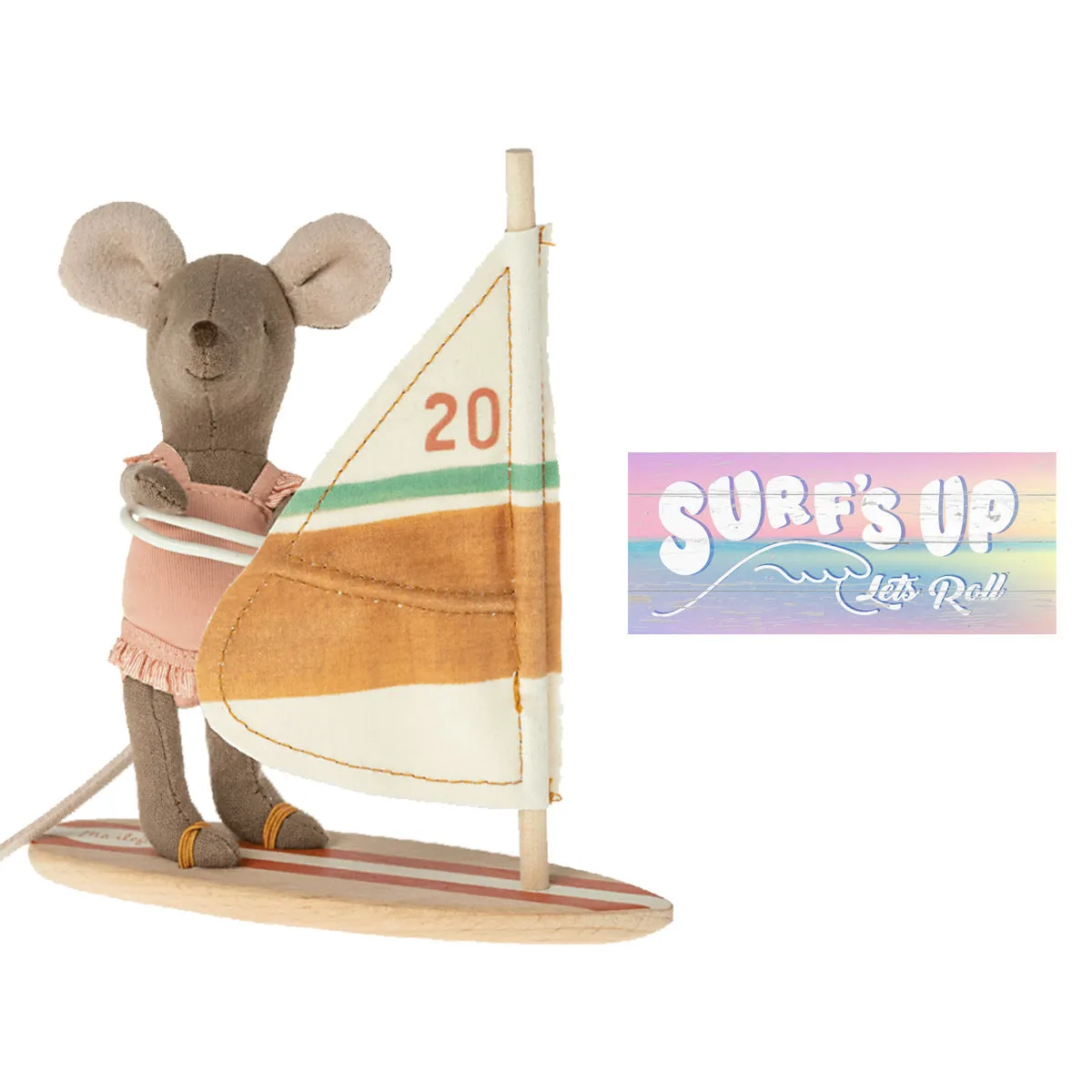 Maileg Beach Mice, Surfer Little Sister   Wooden Sign