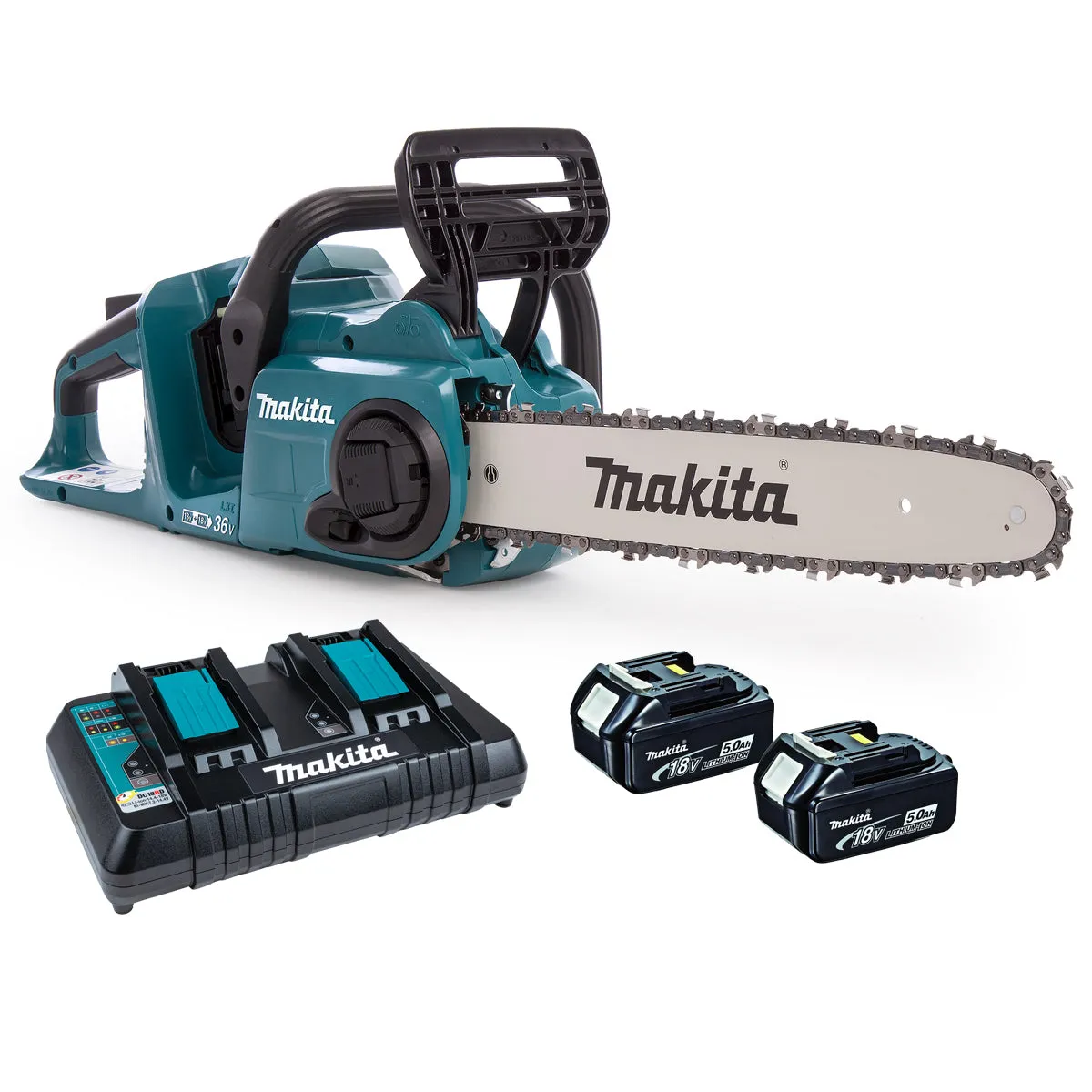 Makita DUC353PT2 36V 35cm Brushless Chainsaw With 2 x 5.0Ah Batteries & Charger