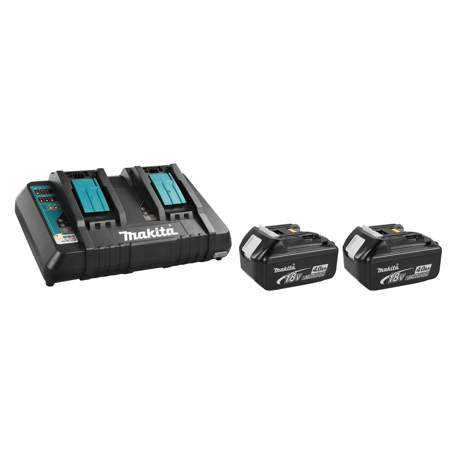 Makita Y-00315 - 18V Dual Port Rapid Charger with 2 4.0Ah Ba