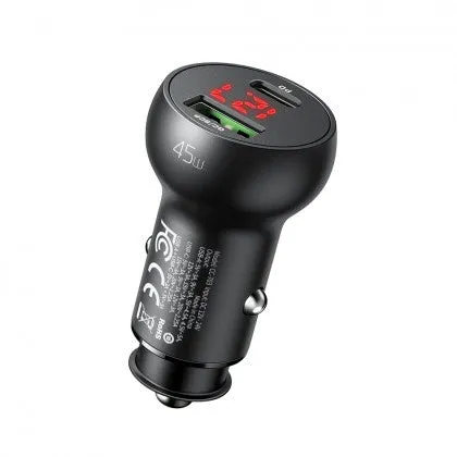 Mcdodo CC-703 | 45W PD Car Charger With Digital Display | Dual Ports (Type-C & USB)