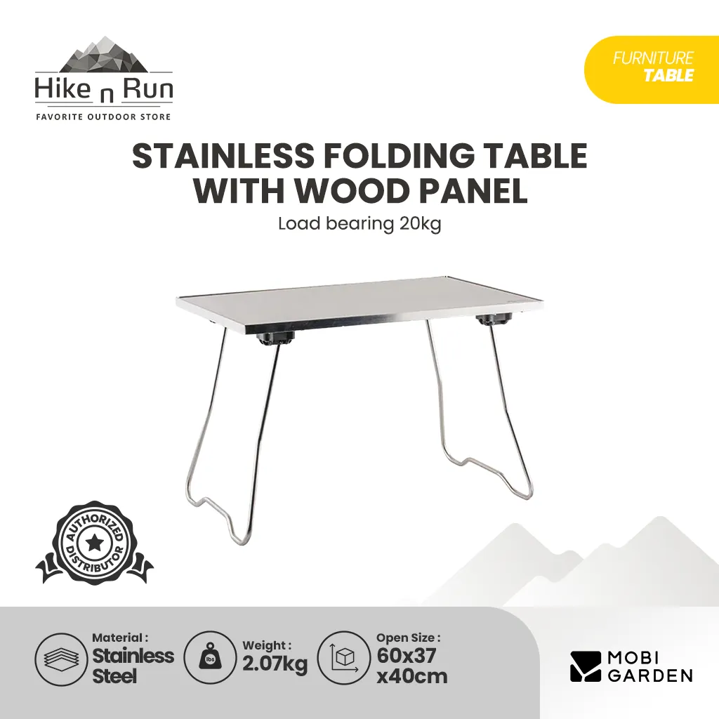 Meja Lipat MOBIGARDEN NX2066 Stainless Folding Table With Wood Panel