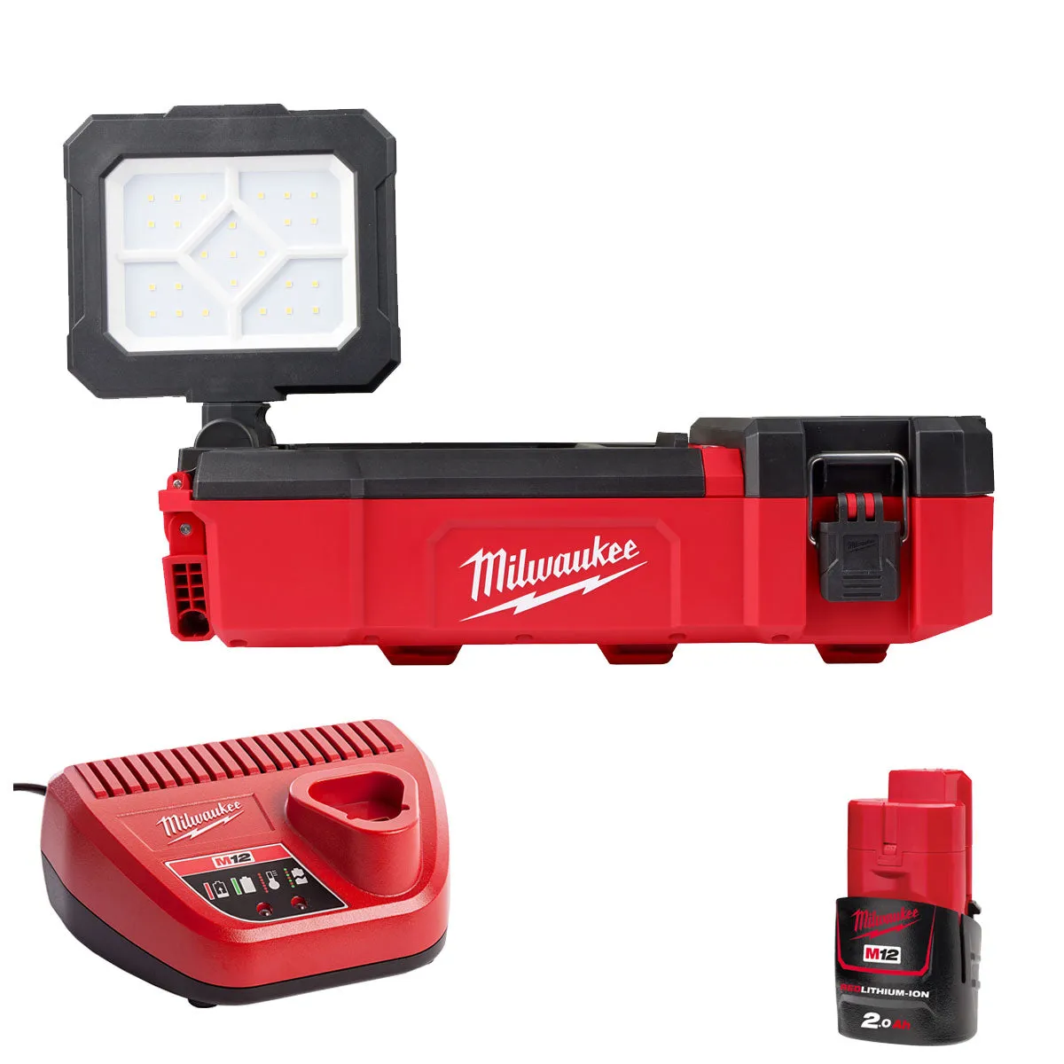 Milwaukee M12POAL-0 12V Packout Area Light 1400 Lumens with 1 x 2.0Ah Battery & Charger