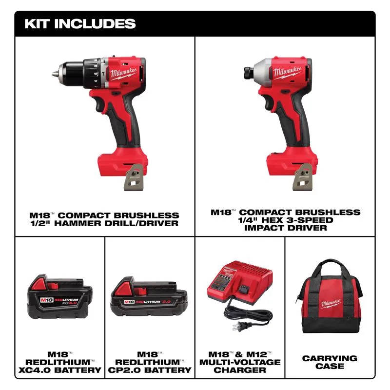 Milwaukee M18 Cordless Brushless 4 Tool Combo Kit