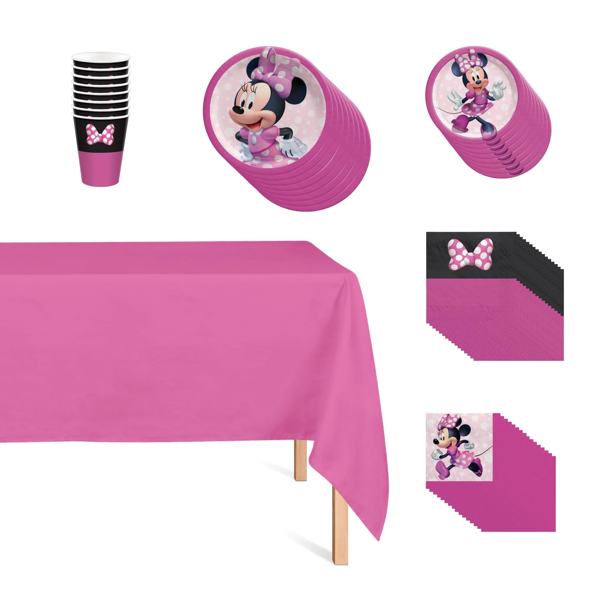 Minnie Mouse Basic Tableware Birthday Party Supplies Kit, 8 Guests