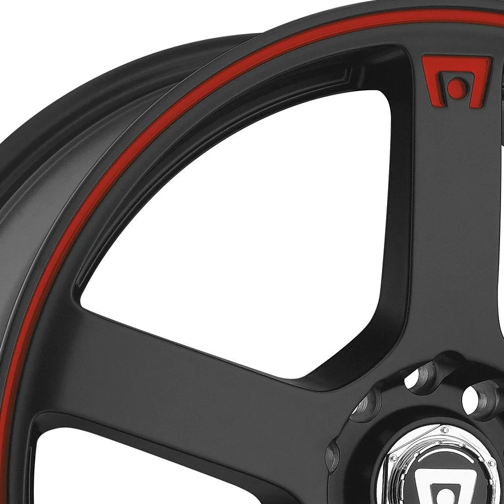 Motegi Racing MR116 Wheels (15x6.5 4X100  40) Gloss Black or Matte Black w/ Red Racing Stripe