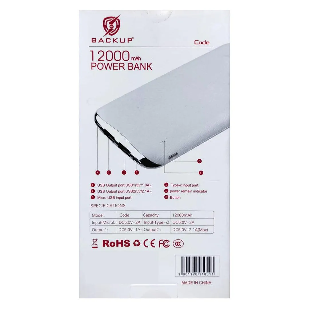 Mr Backup Portable Power Bank 12000mAh