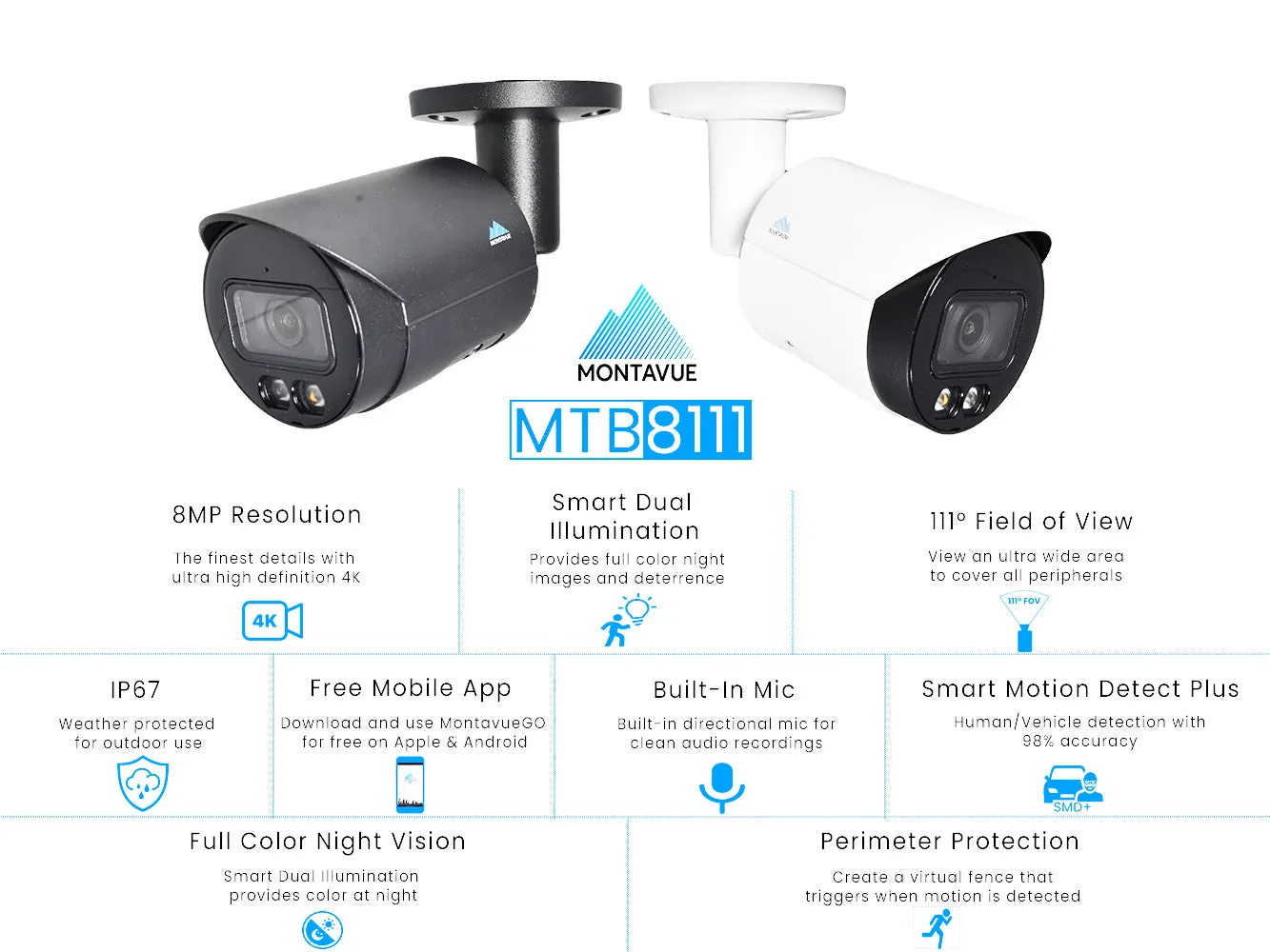 MTB8111 | 8MP 4K Bullet Security Camera with SMD  and Smart Dual Illumination