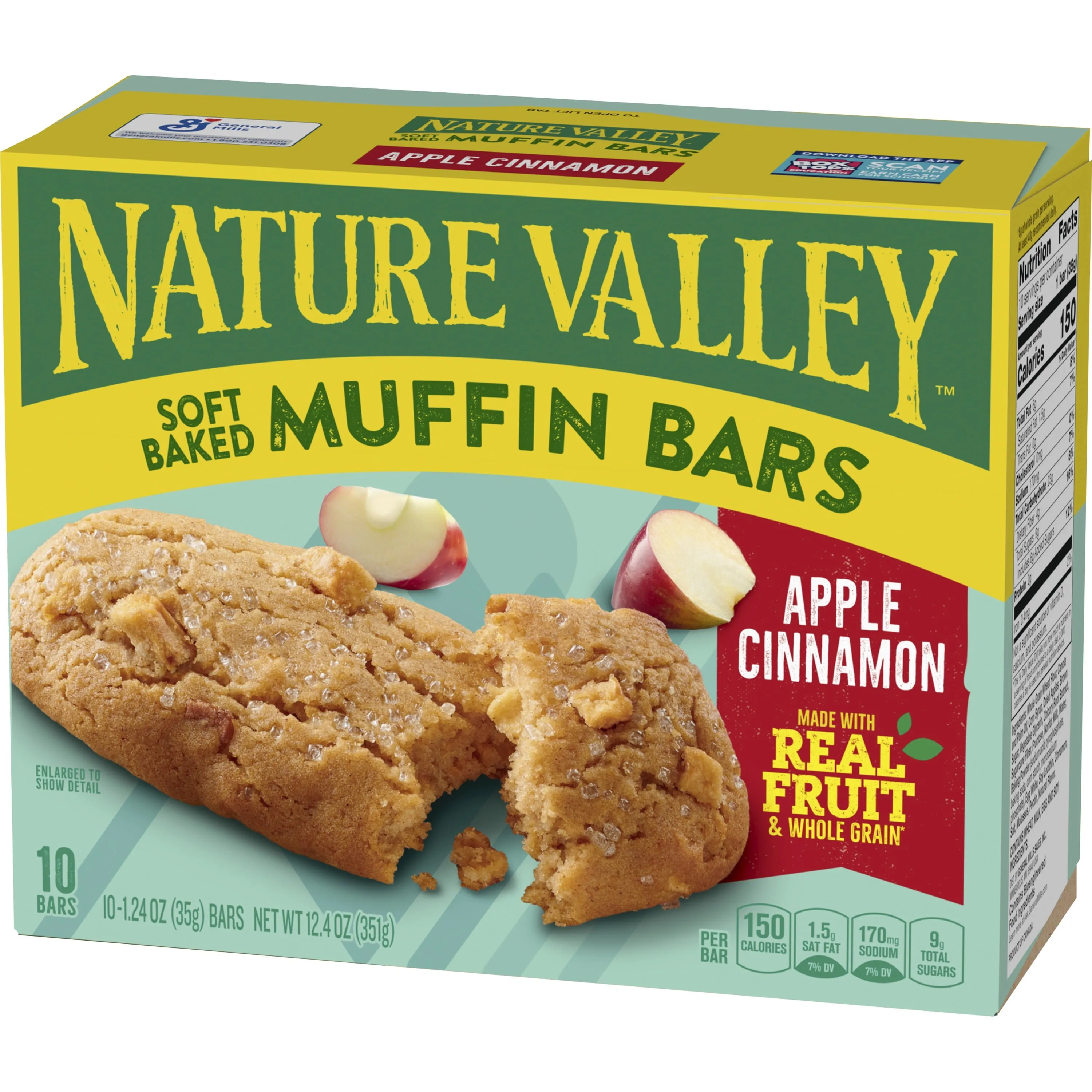 Nature Valley Soft-Baked Muffin Bars, Apple Cinnamon, Snack Bars, 10 Bars, 12.4 OZ