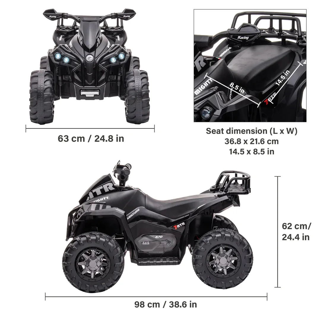 New 12V ATV 1 Seater 2025 Upgraded Ride On | LED Lights | Off-Road | Ages 3-8 | Black Or Red | 3-7Kph