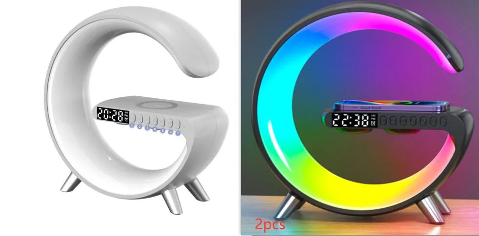 New Intelligent G Shaped LED Lamp Bluetooth Speaker Wireless Charger Atmosphere Lamp App Control For Bedroom Home Decor