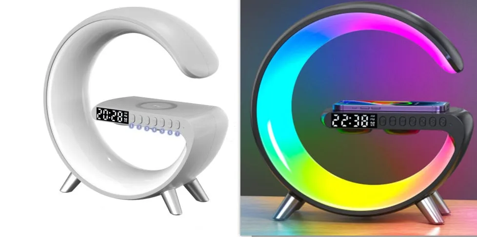 New Intelligent G Shaped LED Lamp Bluetooth Speaker Wireless Charger Atmosphere Lamp App Control For Bedroom Home Decor