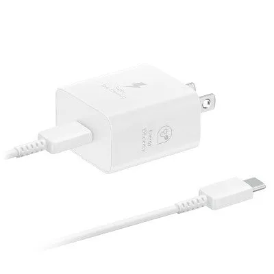 New - Samsung 25W Super Fast USB-C Wall Charger with USB-C Cable - White