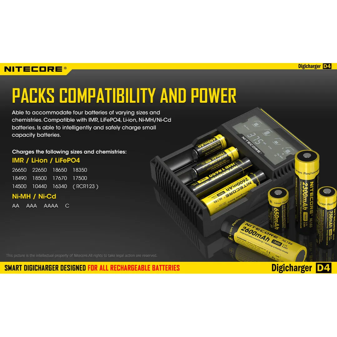 Nitecore D4 Digital 4-slot Universal IMR/Li-Ion Battery Charger