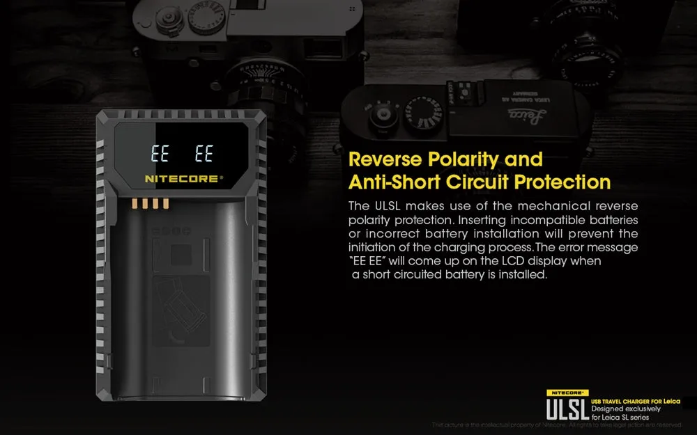 Nitecore ULSL Digital USB Travel Battery Charger for Leica BP-SCL4 Camera Batteries