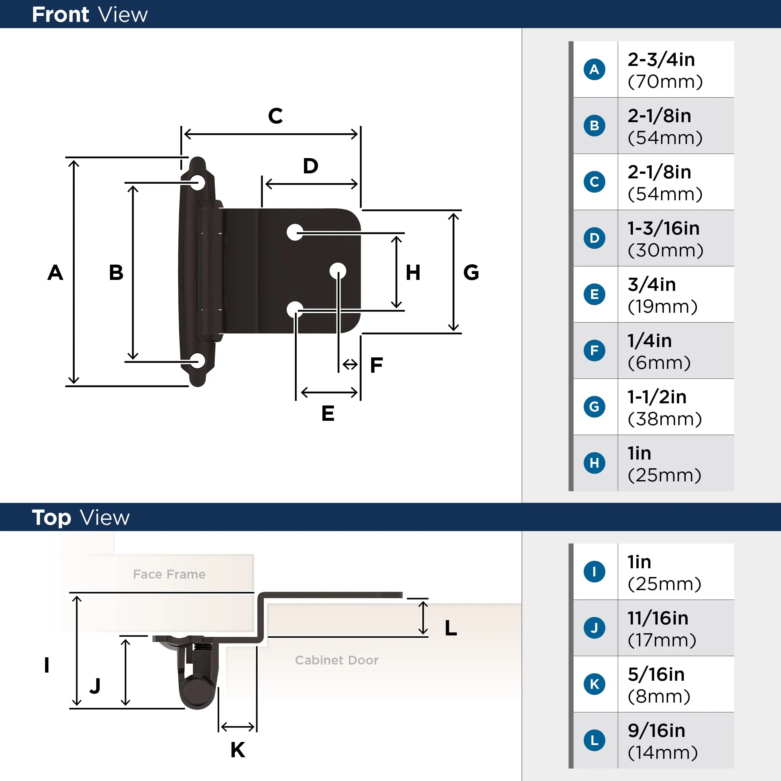 Oil Rubbed Bronze 3/8 Inch Inset Cabinet Hinges 10 Pack by Amerock