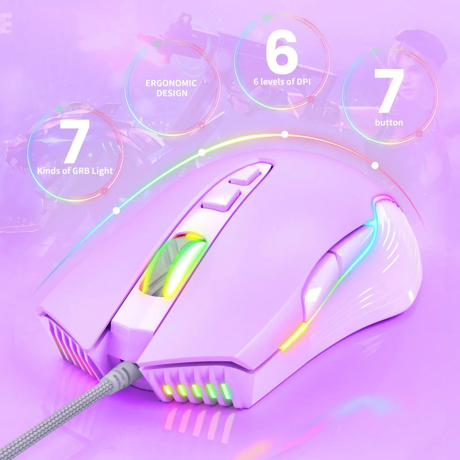 ONIKUMA CW905 6400 DPI Wired Gaming Mouse with Breathing LED Colors