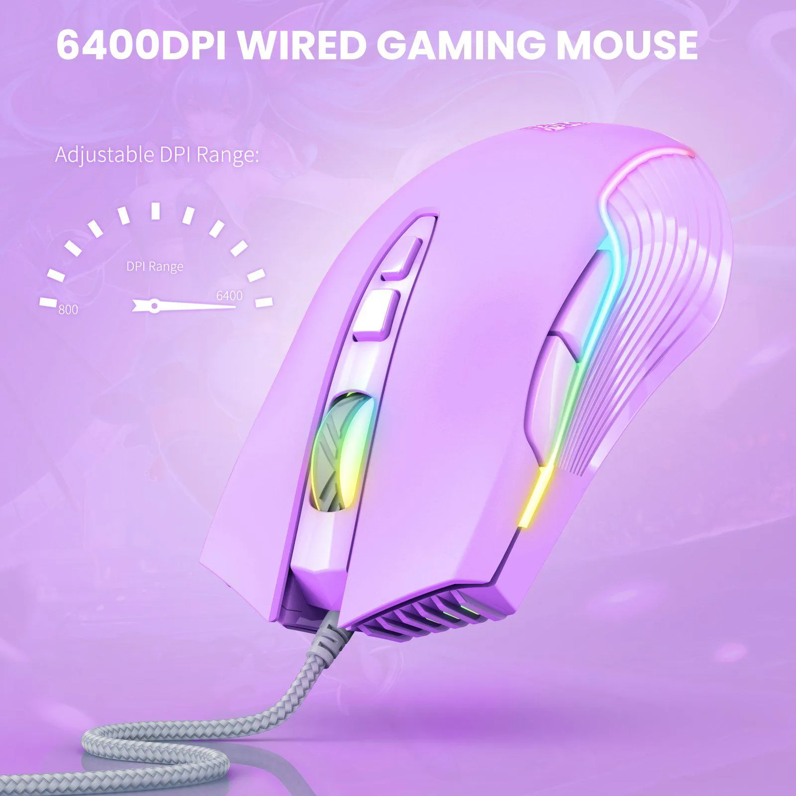 ONIKUMA CW905 6400 DPI Wired Gaming Mouse with Breathing LED Colors