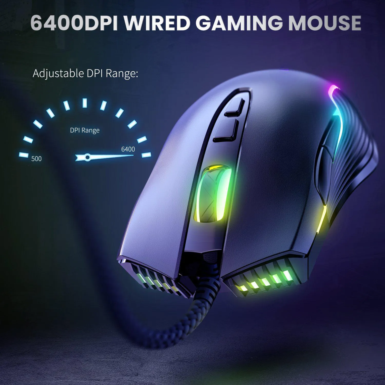 ONIKUMA CW905 6400 DPI Wired Gaming Mouse with Breathing LED Colors