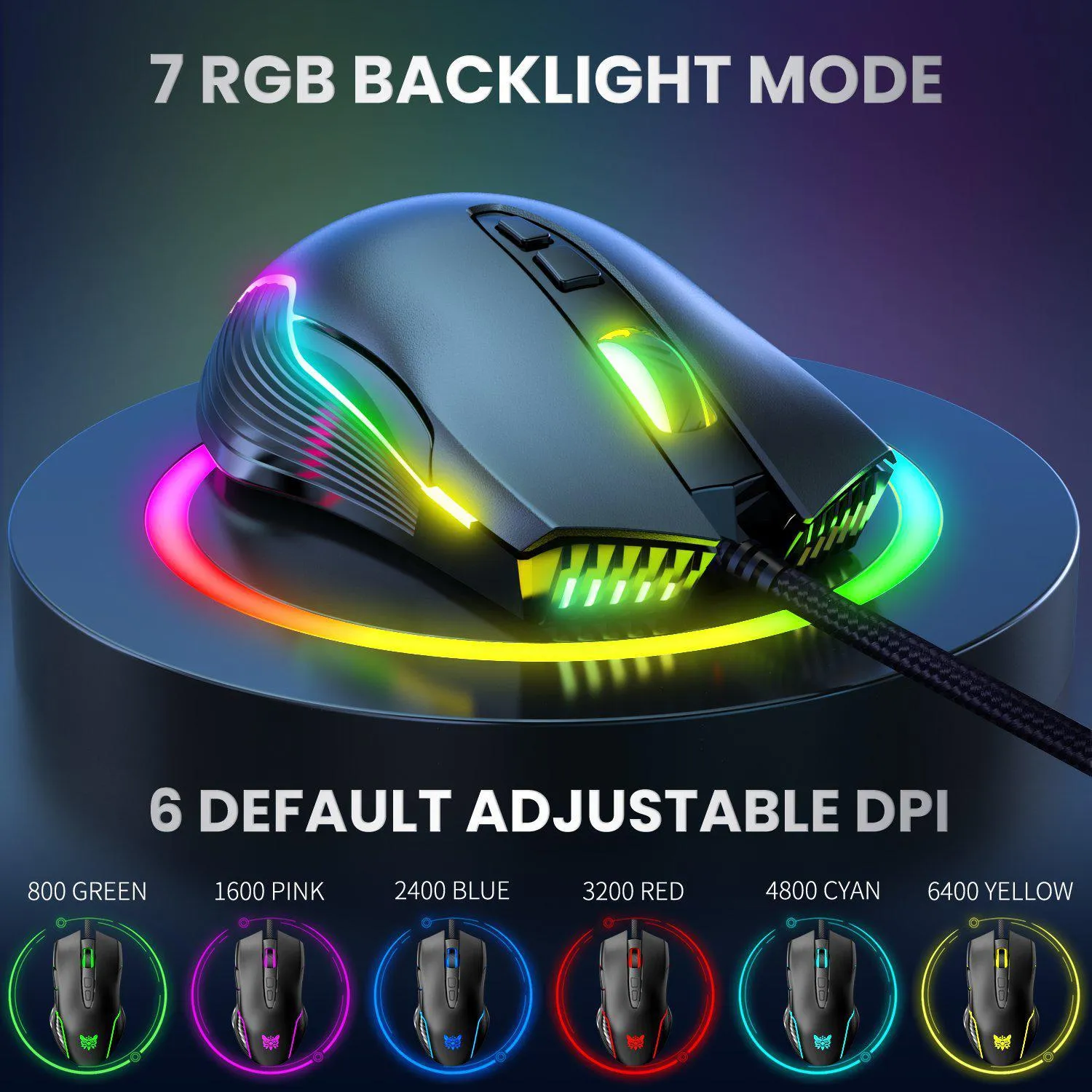 ONIKUMA CW905 6400 DPI Wired Gaming Mouse with Breathing LED Colors