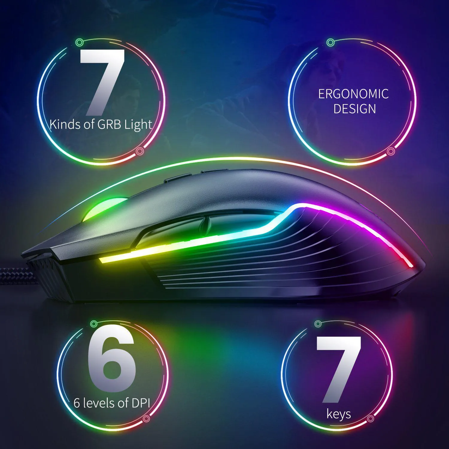 ONIKUMA CW905 6400 DPI Wired Gaming Mouse with Breathing LED Colors