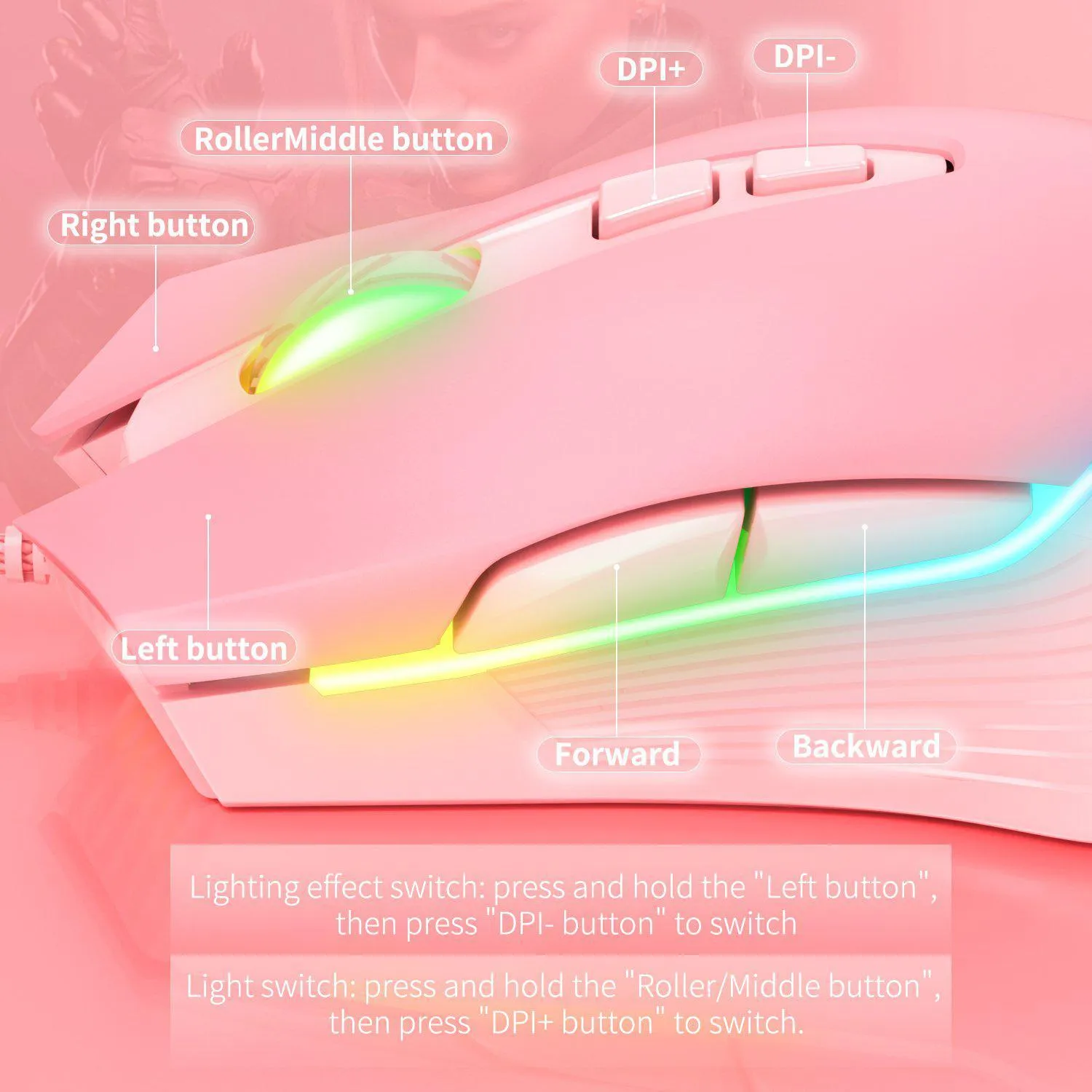 ONIKUMA CW905 6400 DPI Wired Gaming Mouse with Breathing LED Colors