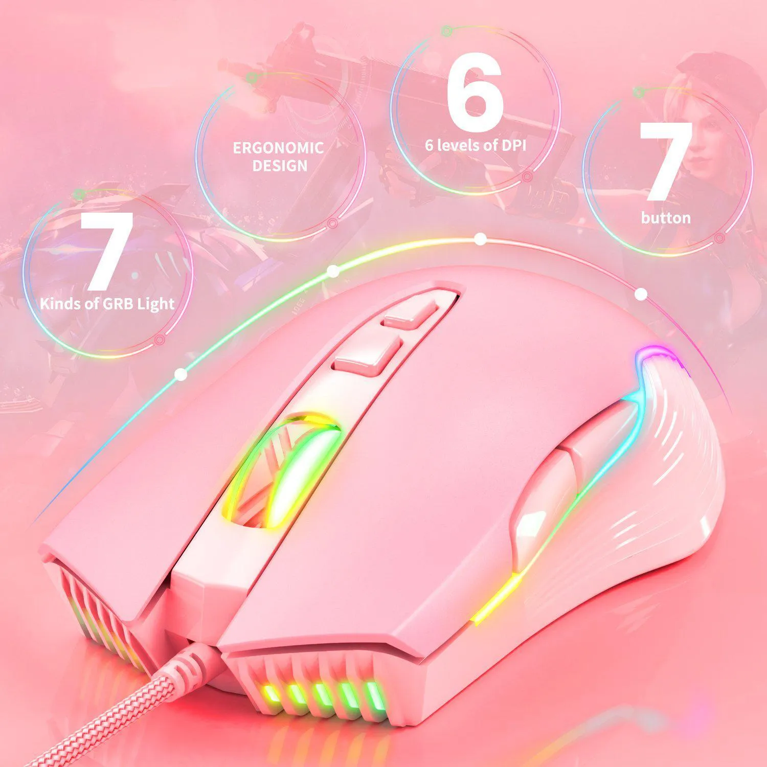 ONIKUMA CW905 6400 DPI Wired Gaming Mouse with Breathing LED Colors