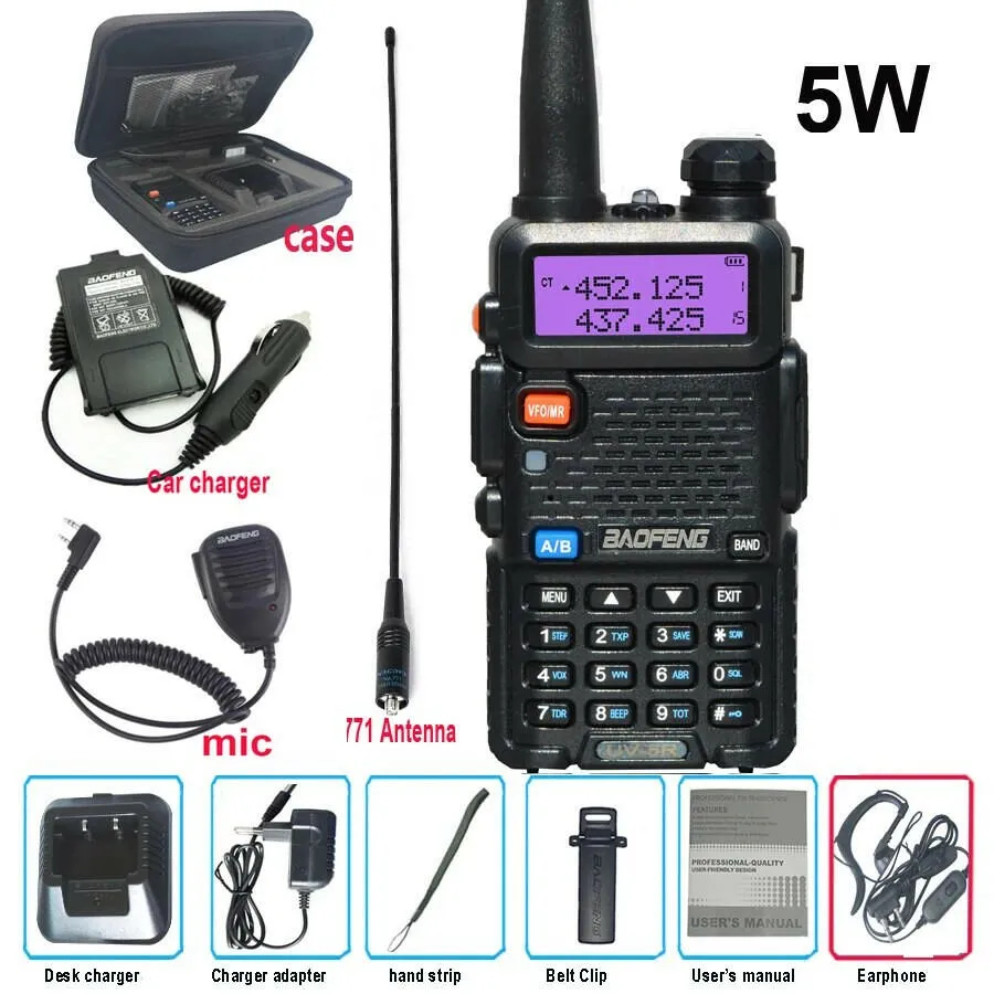 Original Baofeng UV-5R FM Walkie Talkie 5W Portable Ham Amateur CB Radio Dual Band VHF/UHF Transceiver Two Way Radios Hunting