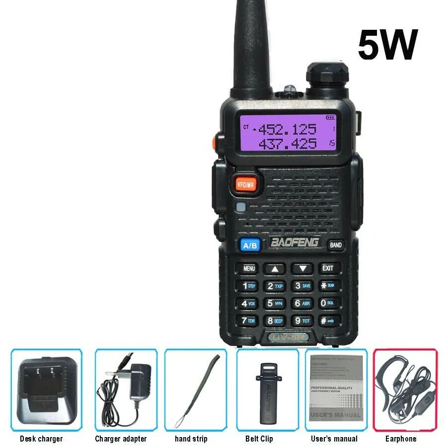 Original Baofeng UV-5R FM Walkie Talkie 5W Portable Ham Amateur CB Radio Dual Band VHF/UHF Transceiver Two Way Radios Hunting