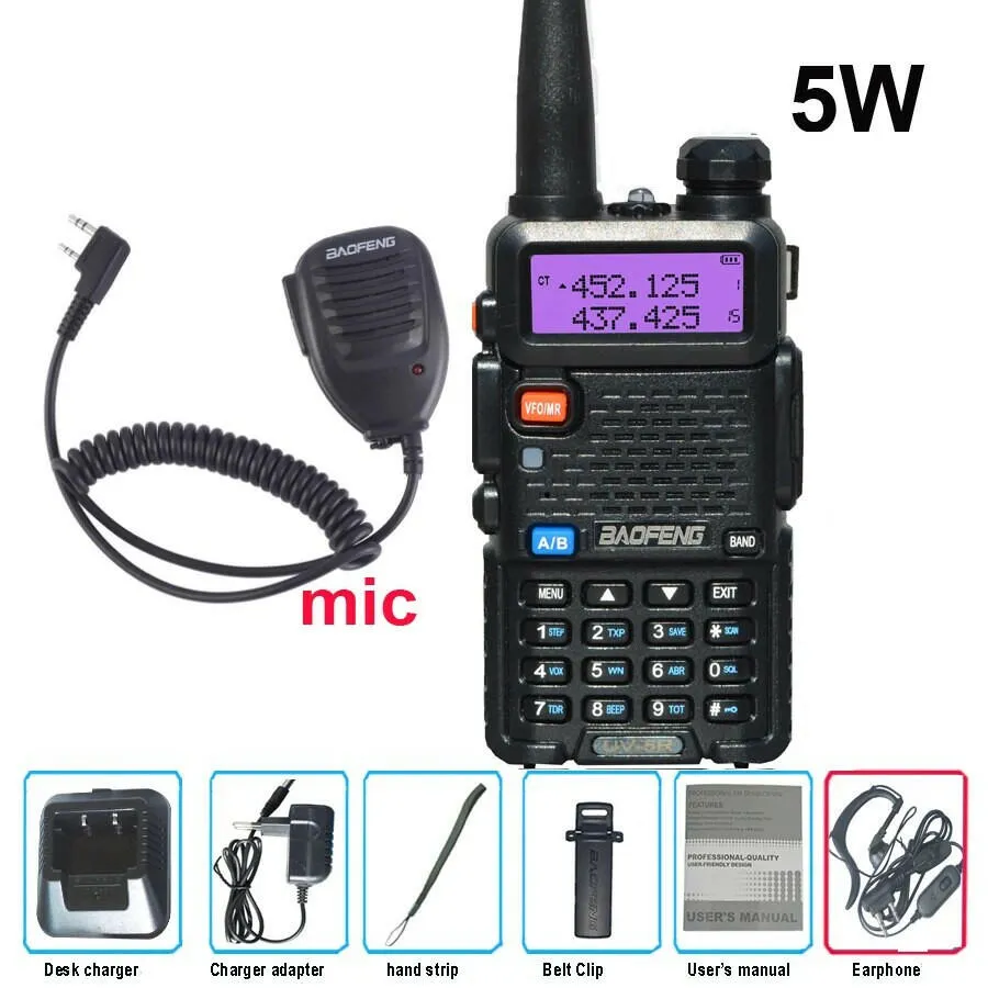 Original Baofeng UV-5R FM Walkie Talkie 5W Portable Ham Amateur CB Radio Dual Band VHF/UHF Transceiver Two Way Radios Hunting