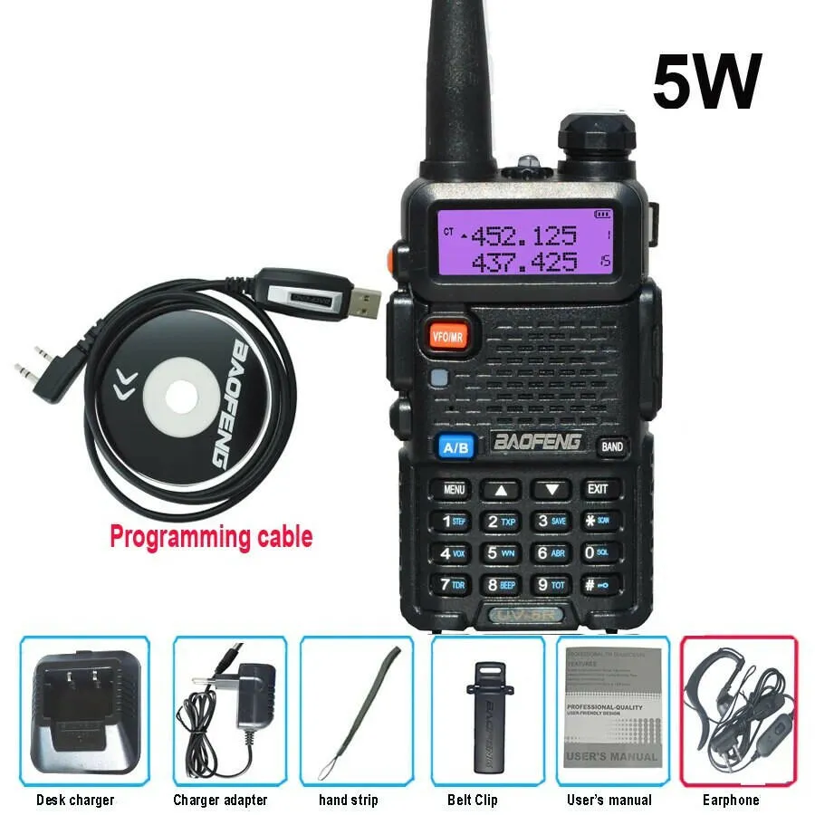 Original Baofeng UV-5R FM Walkie Talkie 5W Portable Ham Amateur CB Radio Dual Band VHF/UHF Transceiver Two Way Radios Hunting