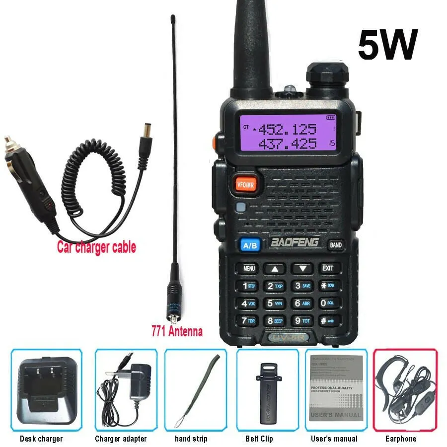 Original Baofeng UV-5R FM Walkie Talkie 5W Portable Ham Amateur CB Radio Dual Band VHF/UHF Transceiver Two Way Radios Hunting