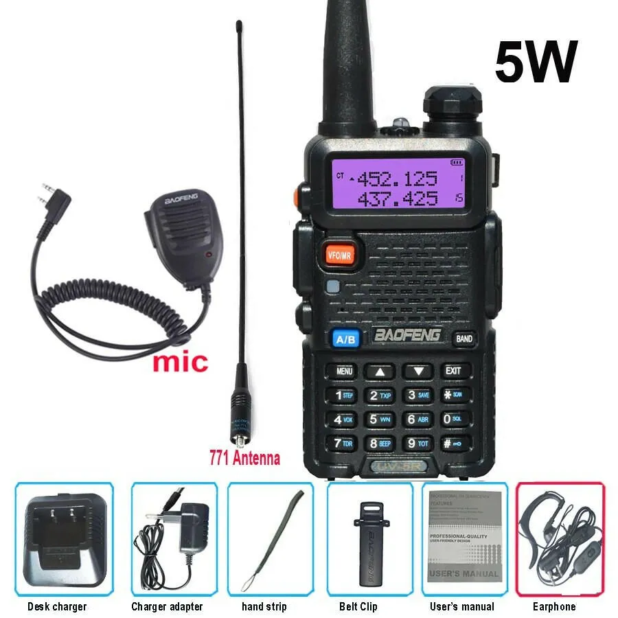 Original Baofeng UV-5R FM Walkie Talkie 5W Portable Ham Amateur CB Radio Dual Band VHF/UHF Transceiver Two Way Radios Hunting