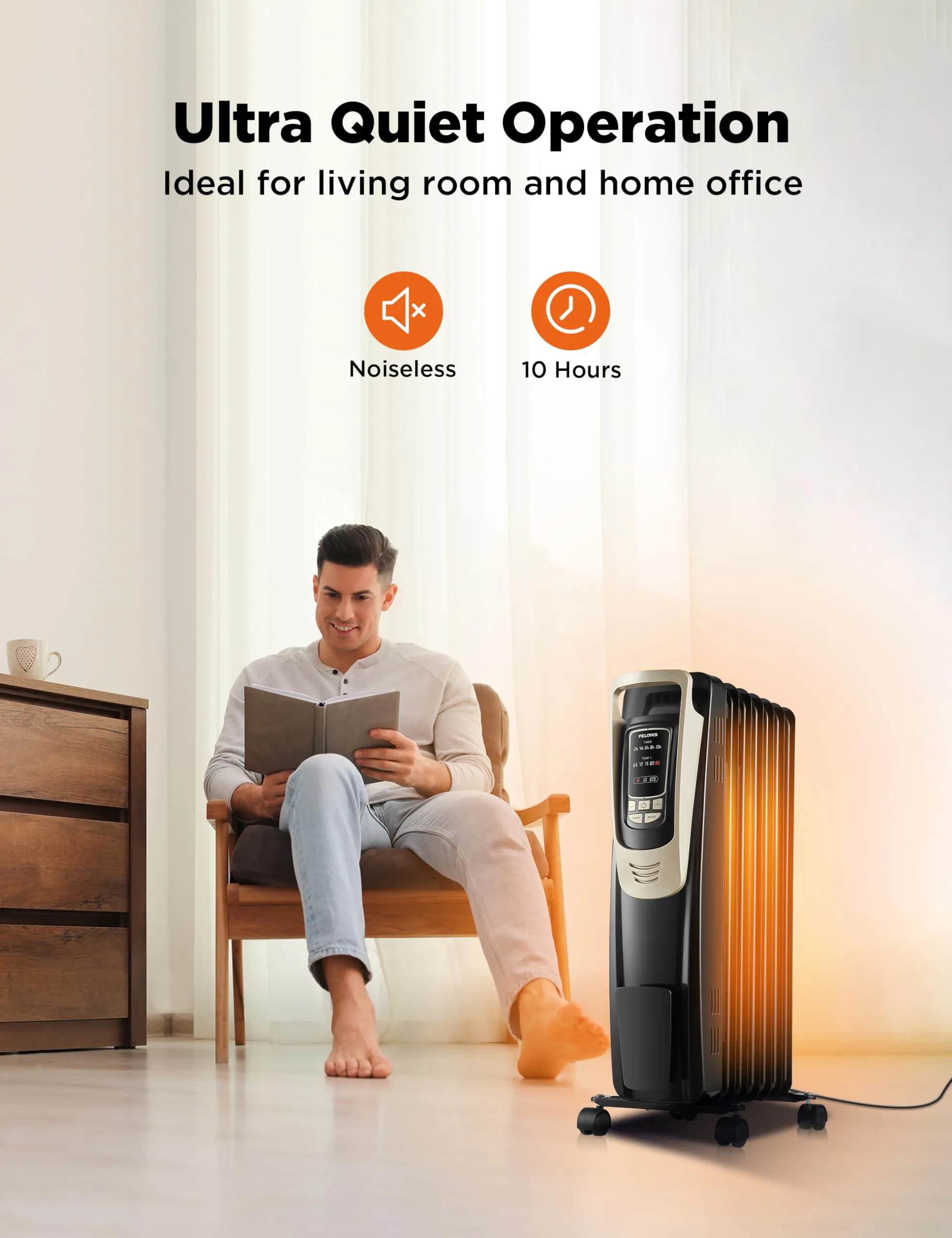 PELONIS Energy Efficient Oil Filled Radiator Heater with Remote and Thermostat